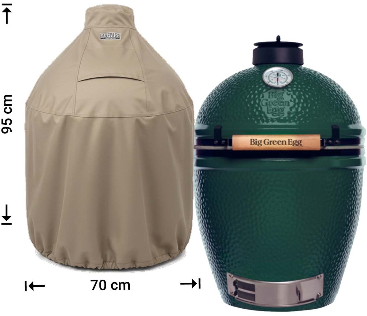 Raffles Covers Big Green Egg / Kamado hoes - 70 x 70 H: 95 cm - RBGE70 - Waterdicht - Ademend - UV-bestendig - Elastisch rijgkoord - Big Green Egg / Kamado Accessoires - Hoes voor BBQ + Tafel Taupe