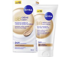 NIVEA Essentials 5in1 BB Dagcrème Medium SPF 15 – BB Cream – Jojoba-olie – Hydrateert en Camoufleert – Gekleurde Dagcrème – 50ml