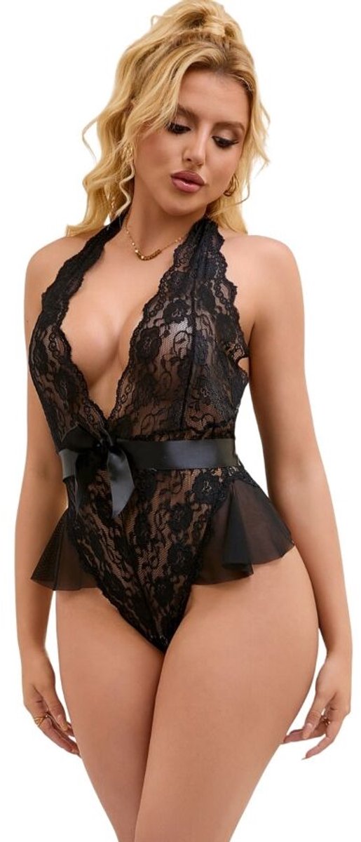 QUEEN LINGERIE | Queen Lingerie Deep V Backless Lace Teddy S/M | Lingerie | Erotische Lingerie