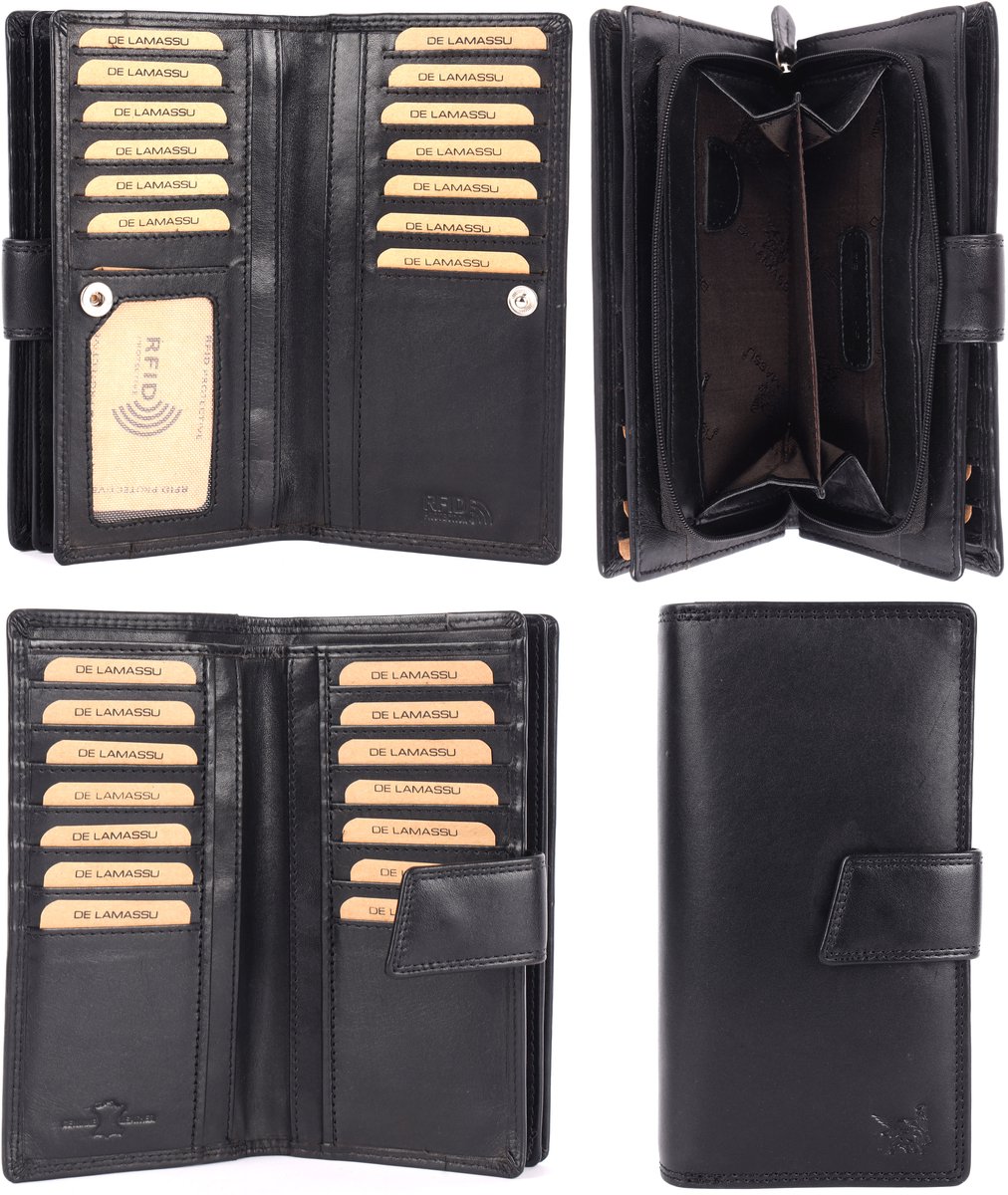 DE LAMASSU® (Amara) Leren Dames Portemonnee – Echt Leer – 27 Pasjes – RFID-bescherming – Ruim & Elegant – Luxe Geschenkverpakking