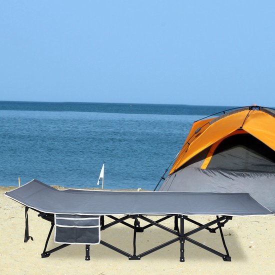 Opvouwbaar Veldbed Camping - 250 kg Belastbaar - 190x62 cm - Met Hoofdsteun & Zijvak - Inclusief Draagtas - Campingbed voor Outdoor & Logeerbed van Merkloos — afbeelding 5