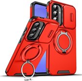 Hoesje Geschikt voor Samsung Galaxy A57 hoesje Rood - Shock Hybrid Armor Hoes met Kickstand Ring en Camera Bescherming - Geschikt voor MagSafe