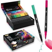 Joya Creative Dual Fineliner et Brush Pens - 80 pièces - Fineliners Couleur - Dessin pour Adultes et Enfants - Stylos de Dessin pour Calligraphie, Dessin & Conception - Avec Boîte de Rangement de Luxe