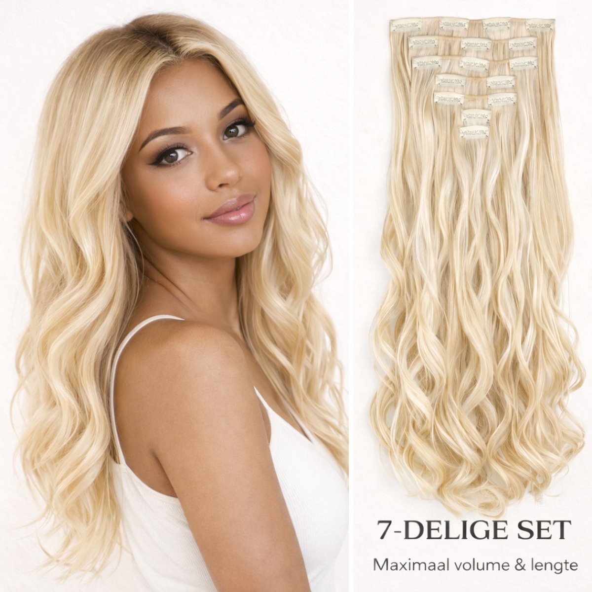 Nifkos - Haar Extensions Clip In - Hairextensions - Haarstuk - Nephaar - Nep Haar - Professionele Haarverlenging - Blond Golvend