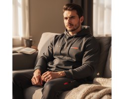 Stijlvolle Paris Zwart met rood Trainingspak voor Heren – Comfortabele Hoodie & Joggingbroek Set, Mode en Sport - 4XL-5XL