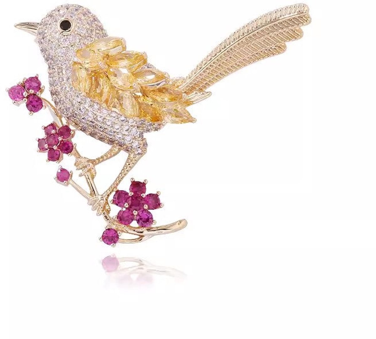 Vogelbroche met Kristallen en Bloemen – Elegante Broche | Twinolo