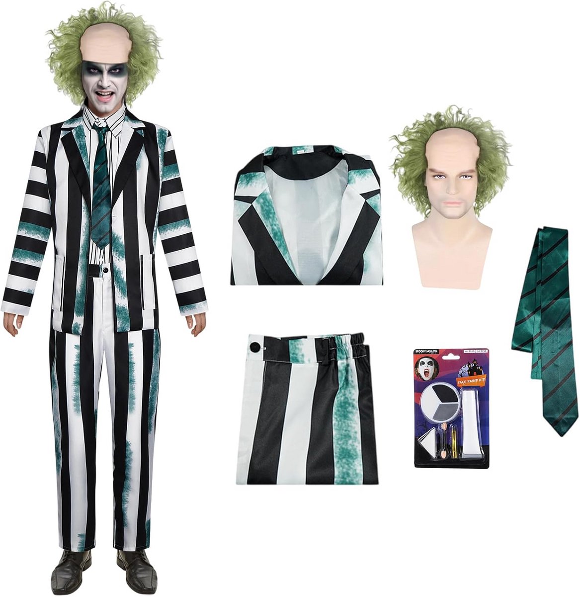 5-delig Herenkostuum Gestreept Zwart Wit voor Halloween en Carnaval