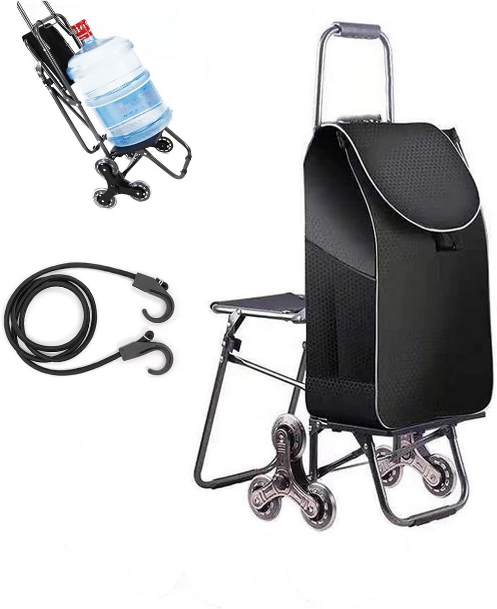 Grote Opvouwbare Boodschappentrolley met Stoel en 6 Wielen