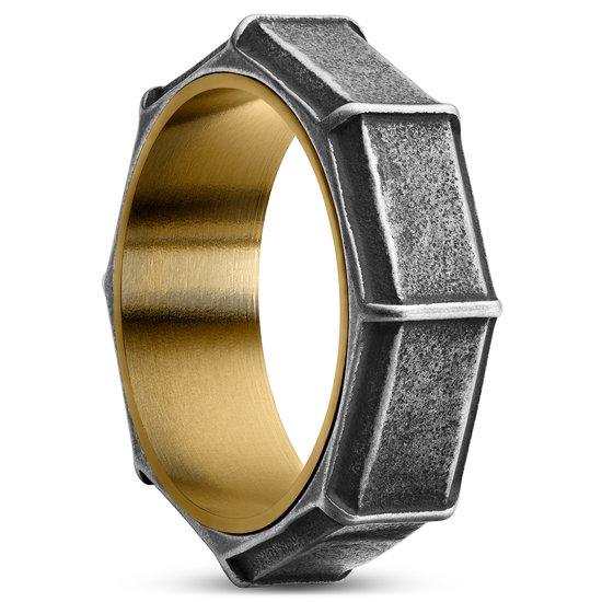 Bague en acier doré et noir vintage Pearce Torque