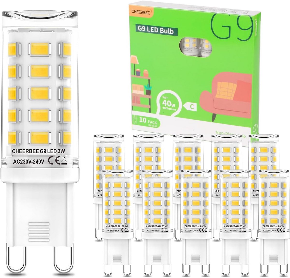 10x G9 LED Lampen 3W 4000K Natuurlijk Wit 355LM 30.000 Uur Levensduur