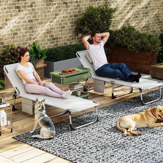 Opvouwbare Ligstoel, Zwembad met Tas, Hoofdsteun, Gezichtsgat, Verstelbare Rugleuning, Relaxstoel van Metalen Frame, Grijs Campingstoel, Zonnebad voor Tuin/Buiten/Terras, NAIZY — afbeelding 5
