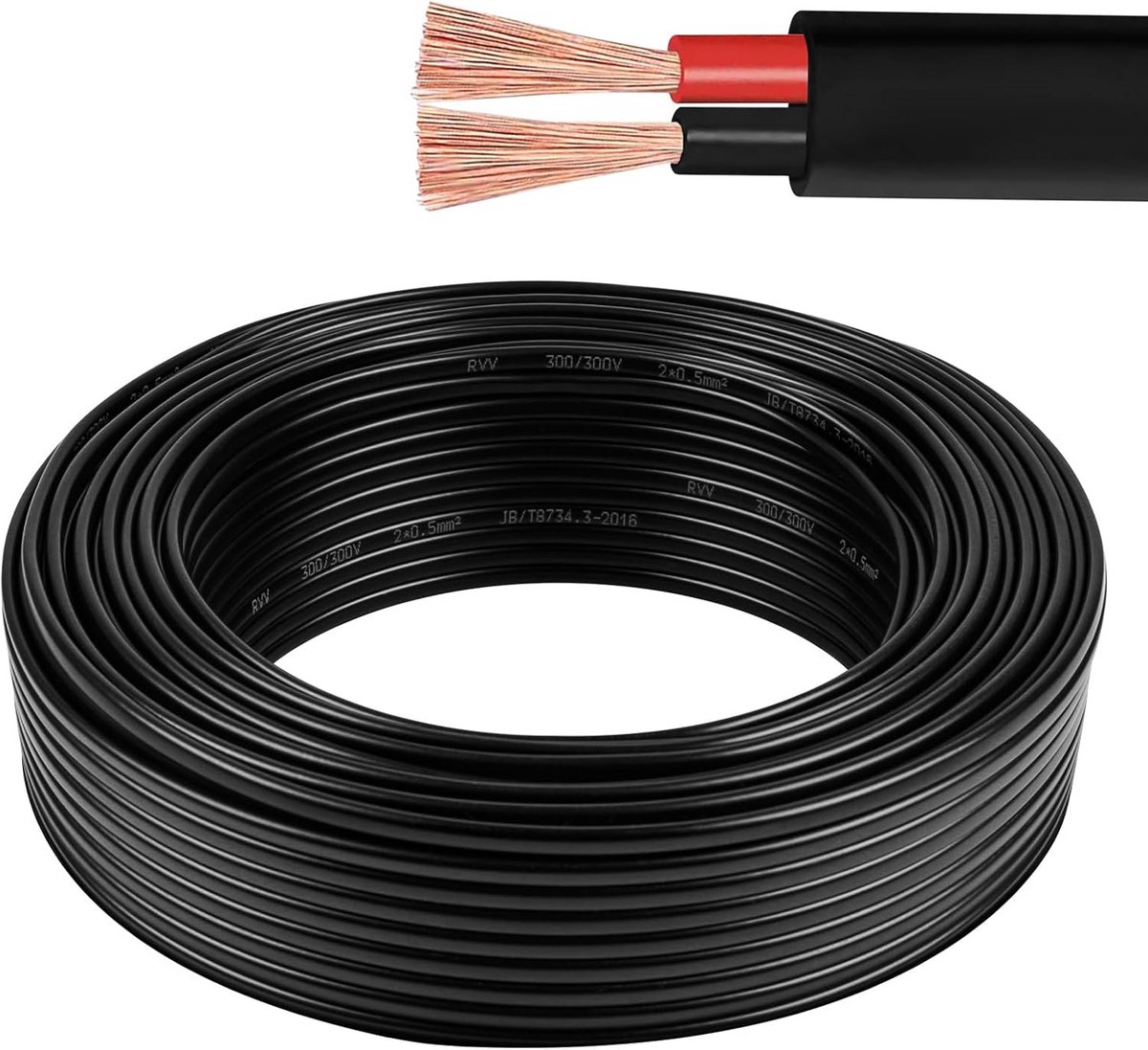 Platte 2-aderige elektrokabel koper 0,75 mm² rood/zwart - Flexibele stroomdraad voor auto en boot