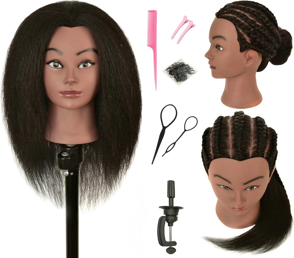 Oefenhoofd Mannequin voor Kappersopleiding en Stylen met Klem