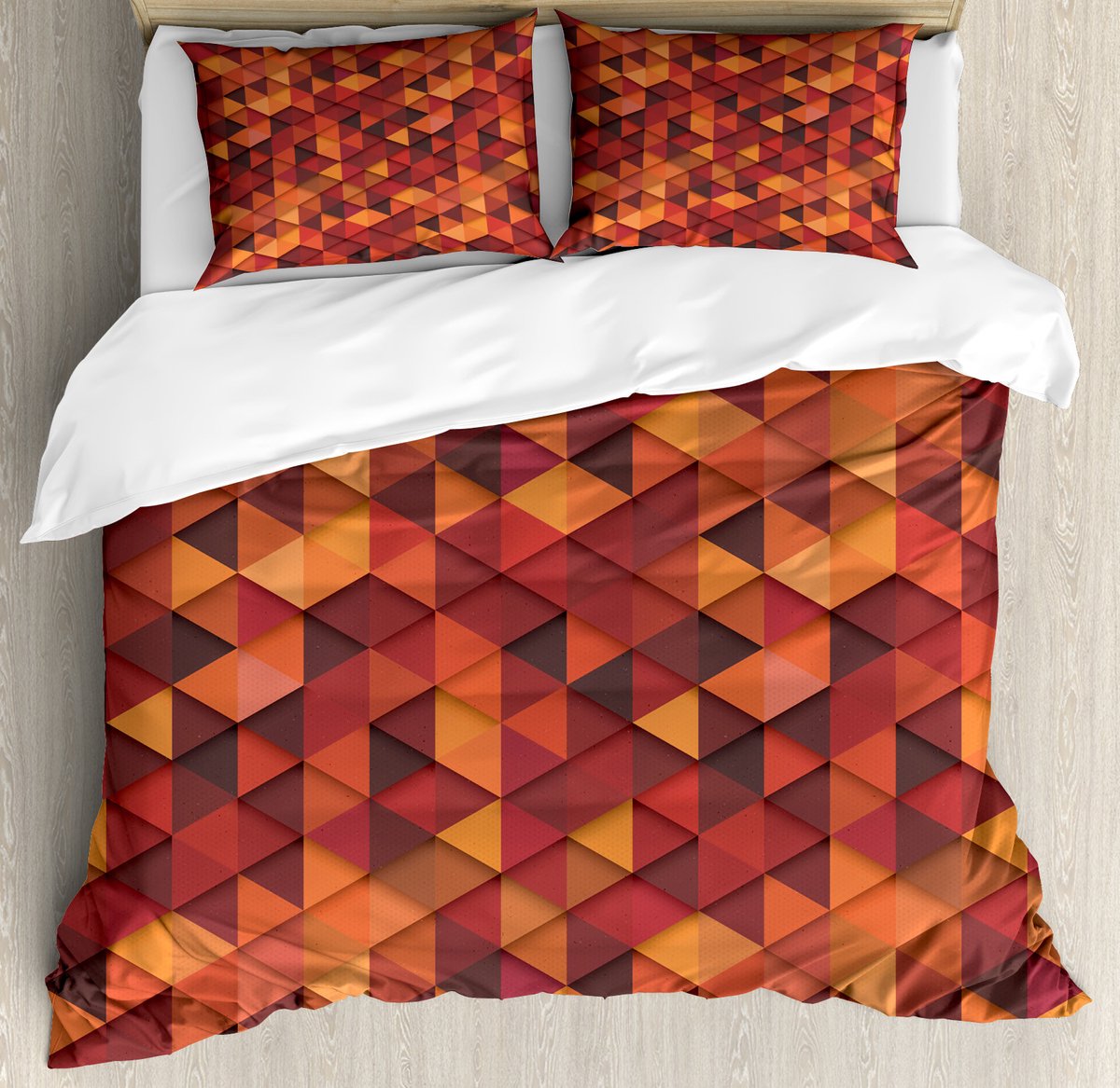 ABAKUHAUS Oranje Dekbedovertrekset voor Tweepersoonsbedden, Retro Driehoekspatroon, Zachte Microvezelstof, Hypoallergeen, Kleurvast, 230 x 220 cm