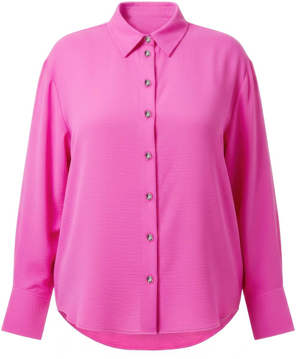 Studio Untold - Dames - Overhemdblouse oversized sierknopen - Neon-fuchsia - Maat 46+