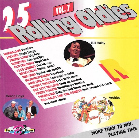 25 Rolling Oldies Vol. 7 CD-hoes met een lijst van nummers, foto's van Bill Haley, Beach Boys en de Archies.