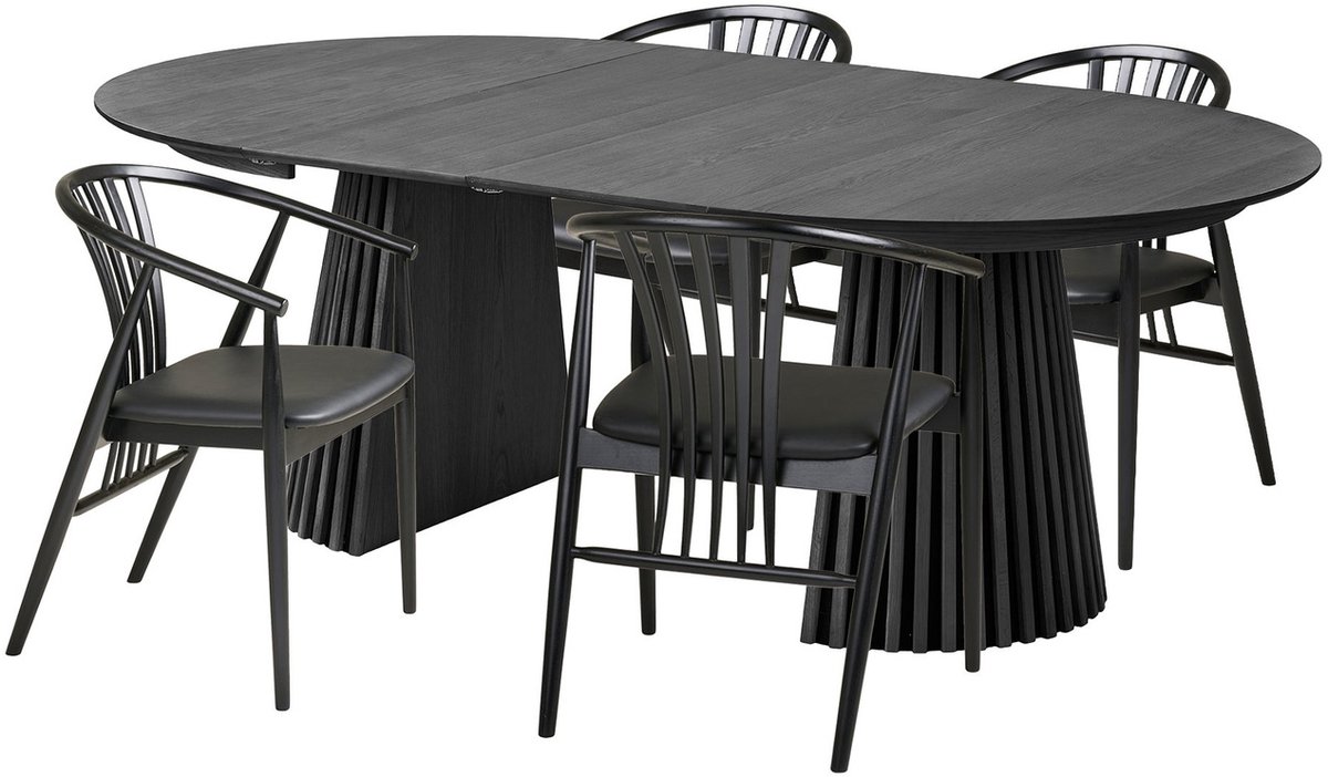 Tokyo eethoek eettafel 4 stoelen zwart.