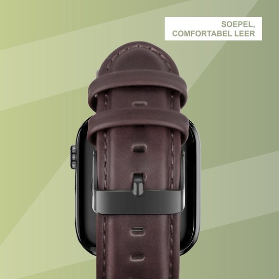 Bracelet en cuir véritable Bandz adapté à Apple Watch 1/2/3/4/5/6/8/9/SE/ Ultra (2) - Taille 42 / 44 / 45 / 49 mm - Bracelet de montre intelligente en cuir de haute qualité - Cuir bracelet avec fermeture à boucle - bracelet Apple Watch en cuir noir