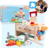 Mauzek® Speelgoed Gereedschapskist - Montessori speelgoed - 37-delig - Kinder gereedschap - Houten speelgoed - Werkbank speelgoed - Educatief speelgoed - Sensorisch speelgoed - Kleuter speelgoed - Jongens speelgoed - 3 jaar - 4 jaar - 5 jaar - 6 jaar