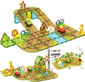 Lardic Magnetisch Speelgoed Racebaan met Zelfrijdende Auto's - Magnetic Tiles - Bouwspeelgoed - Bouwblokken - Magna - Magneten Speelgoed - Magnetische Tegels - Bouwstenen - Dierentuin - Montessori Speelgoed - Mind Educatief Speelgoed