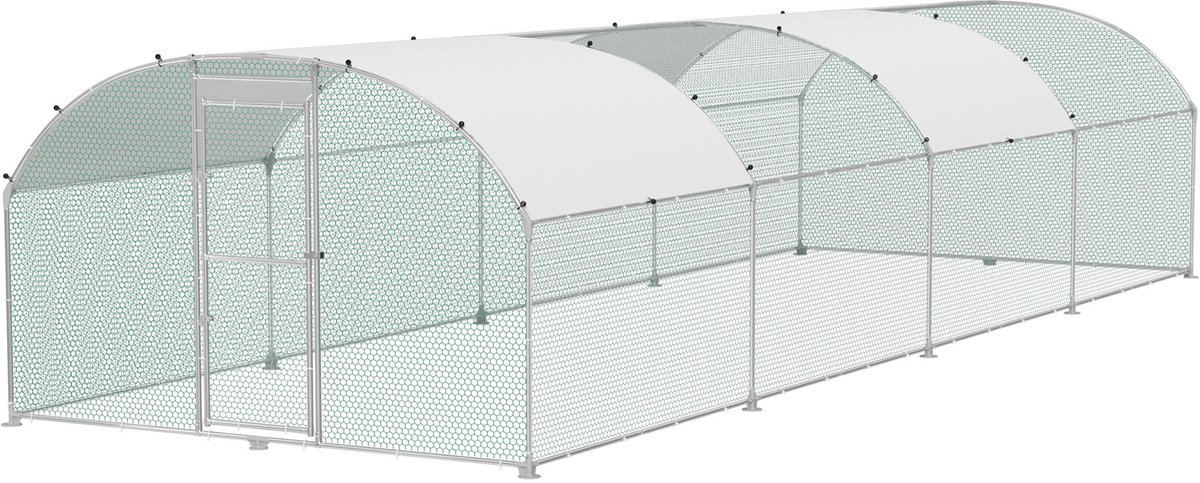 ACXIN Kippenhok Outdoor Ren - Gegalvaniseerd Stalen Pluimvee Huis - Vergrendelbare Deur Koepeldak - 3x6 m