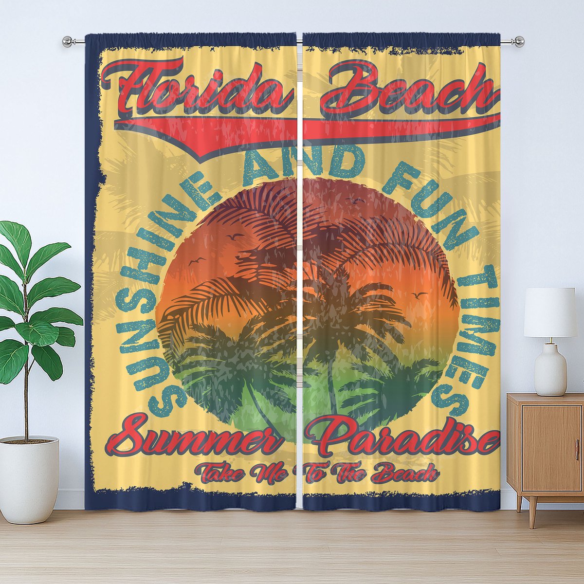 ABAKUHAUS Florida Rustiek Gordijn, Paradise City Travel, Slaapkamergordijn met plooien, lussen en haken, 280 x 175 cm, Multicolor