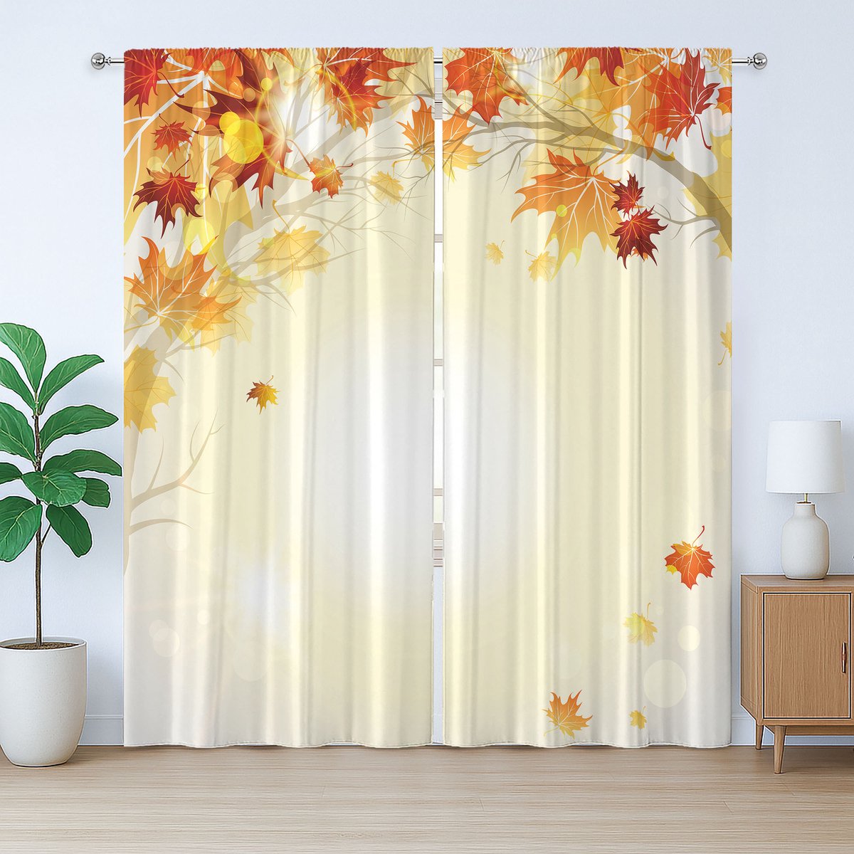 ABAKUHAUS Rustiek Bladeren Gordijn, Herfstbladeren en Boom, Universele Gordijnen met Bandjes, Lussen en Haken voor de Woonkamer, 280 x 225 cm, Crème