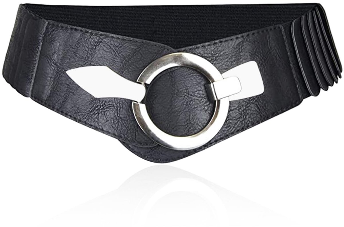 Allecto - Damesriem - Elastische riem - Zilveren gesp - Zwart - Elegante riem - Cinch riem - Geschikt voor S/M - Kleur zwart