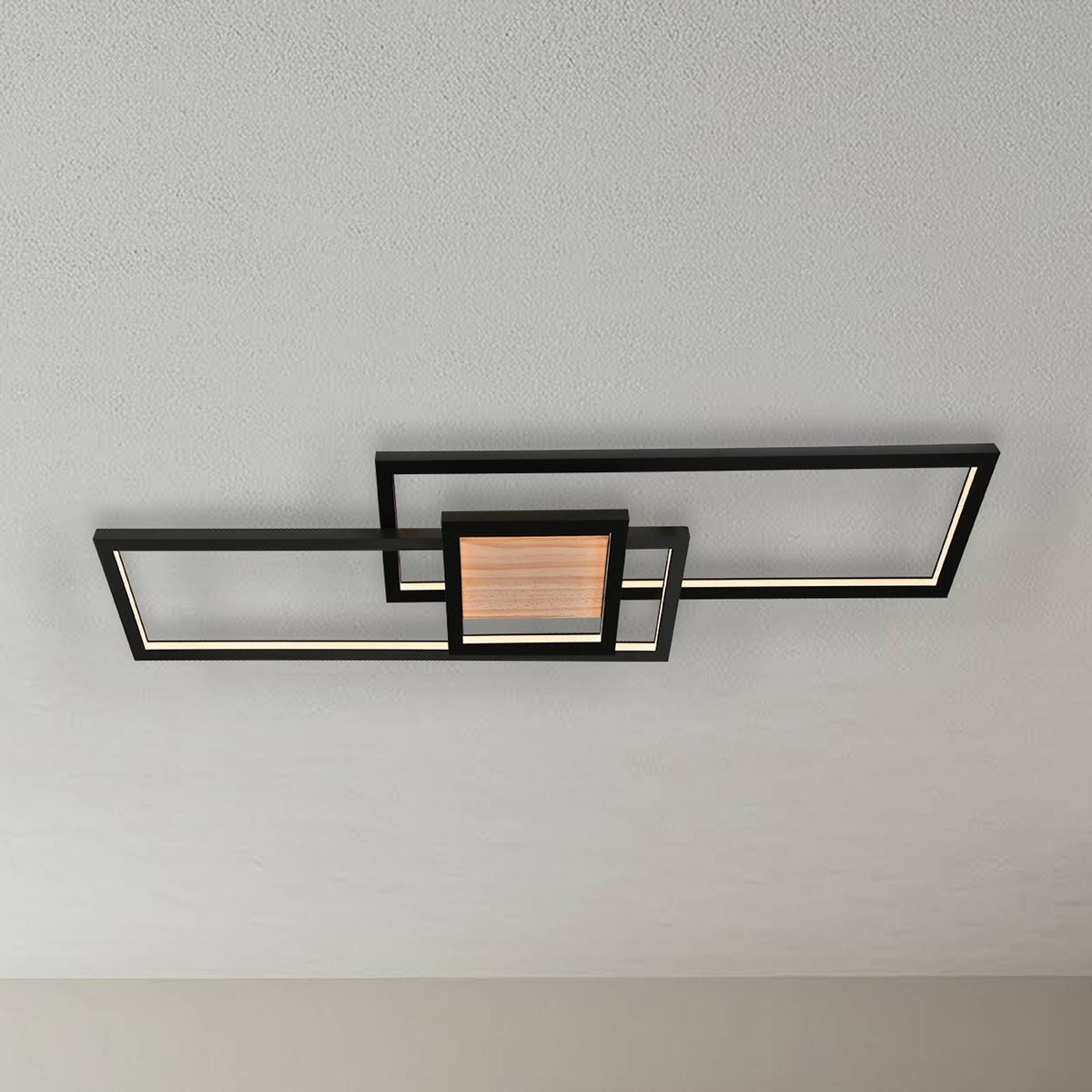 Lindby - LED plafondlamp- met dimmer - 3lichts - IJzer, hout, PC - H: 2 cm - zandzwart, li