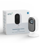 Arlo Essential Indoor Camera 3rd Gen doos met camera ernaast.