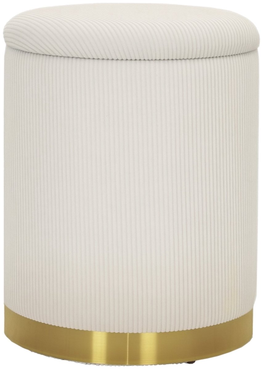 Wishdor Opbergpoef - Met Deksel En Antislip Voetdoppen - Modern - Voor Woonruimte - Polyester En MDF - Crèmewit - Ø36 x 44 cm Romig wit