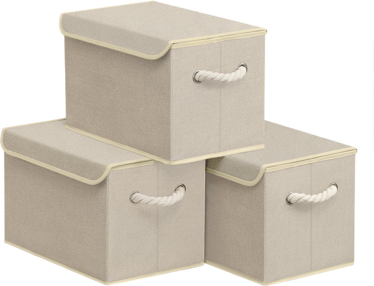 SONGMICS - Opbergbox - Opbergdoos - Set van 3 - Opvouwbaar - Handgrepen - Kast Slaapkamer Woonkamer