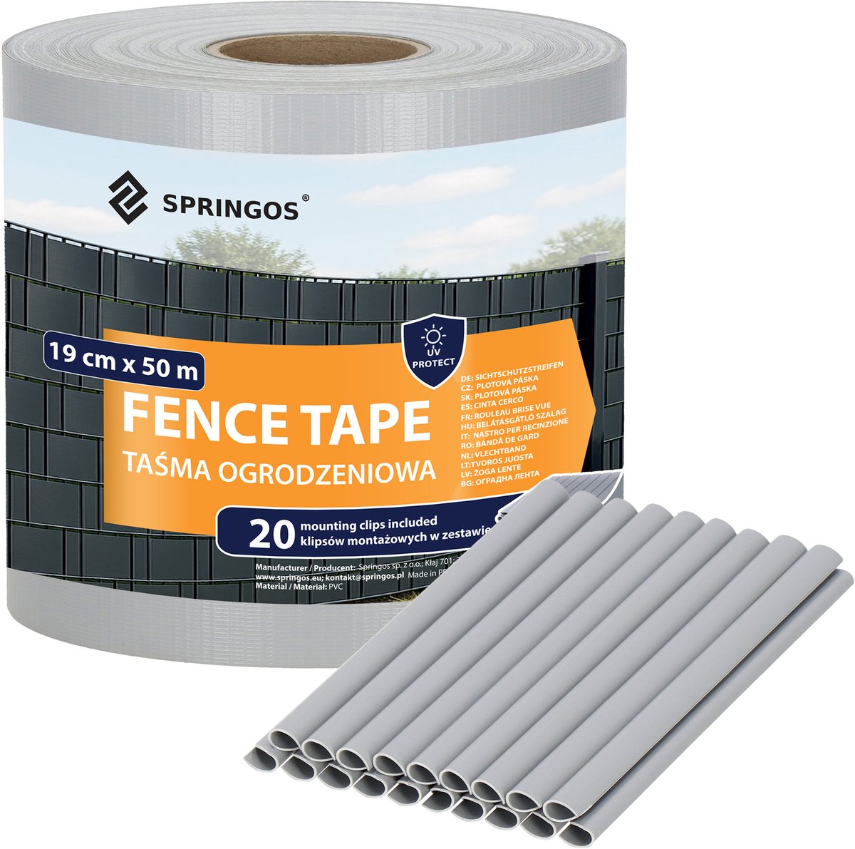 Springos Vlechtband | Privacyfolie | Vlechtband Voor Tuinafsluiting | PVC | 50 m | 450 g/m² | 19 Cm | Grijs