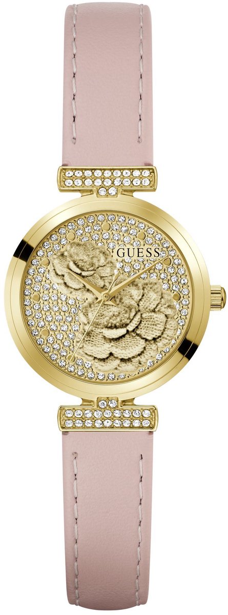 Guess Array Quartz Analoog Horloge Roze Kast: 100% Roestvrij Staal | Armband: 100% Leer 28 mm GW1046L2, GW1046L4
