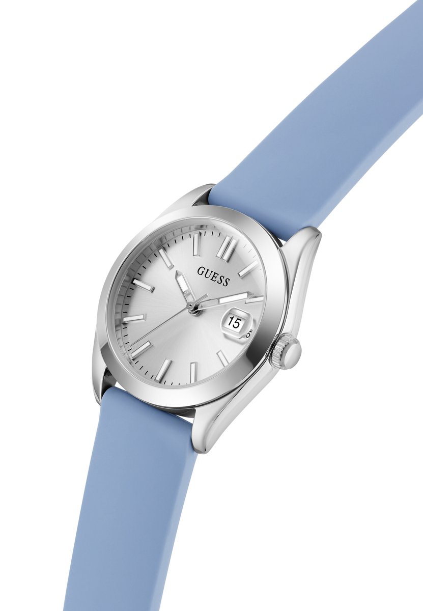 Guess Alice Quartz Analoog Horloge Zilvertint En Blauw Kast: 100% Roestvrij Staal | Armband: 100% Siliconen 32 mm GW1033L1, GW1033L2, GW1033L4