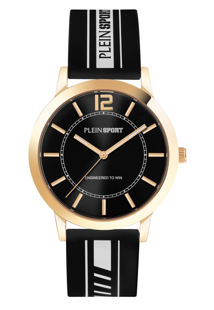 Plein Sport New Glam Quartz Analoog Horloge Zwart En Rozengoud-Tint Kast: 100% Gerecycled Roestvrij Staal| Armband: Siliconen 41 mm PSJBA0626, PSJBA0726, PSJBA0926