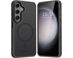 Hoesje Geschikt voor Samsung Galaxy S24 - Compatibel met MagSafe - Matte Beschermhoes - Back Cover met Magneet - Geschikt voor Draadloos Opladen met Magnetische Ring - Zwart