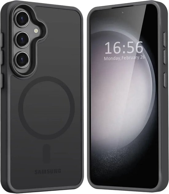 Coque adaptée pour Samsung Galaxy S24 - Compatible avec MagSafe - Coque de protection mate - Coque arrière avec aimant - Convient pour le chargement sans fil avec Ring magnétique - Zwart