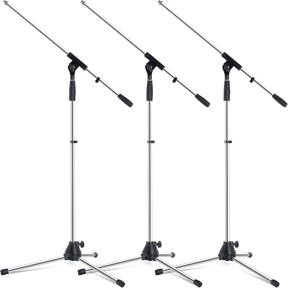 Microfoonstandaard Driepoot - Verstelbare Arm - Muziek Opnemen - Robuuste Klemmen - Max 220cm Hoogte - Chroom