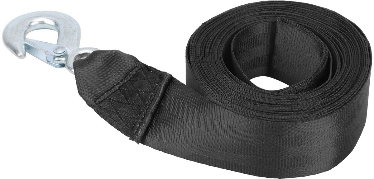 Allecto - Winch Belt - sterke polyester - veelzijdige traileraccessoires - vervangbare strap - met haak - geschikt voor boottrailers - kleur zwart