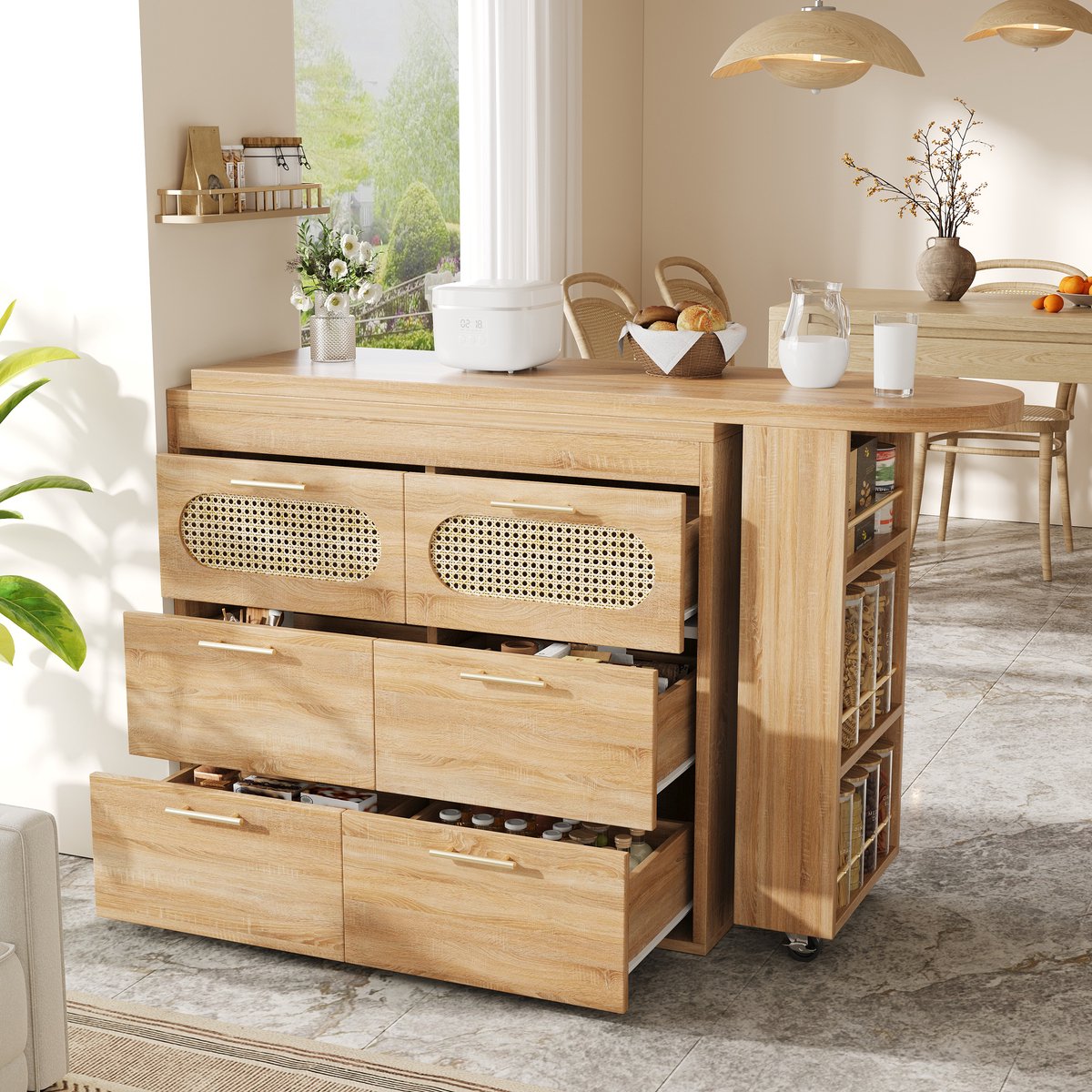 Bar tafel met 6 lades - 360° draaibare hoge tafel - met kantelbeveiliging - grote opslagcapaciteit - kroegtafel