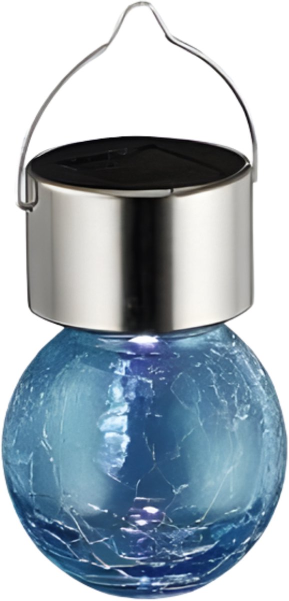 Sunnydays Solar sfeer hanglamp - tuin - lampenbol - blauw - glas - 9 cm - ophang haakje