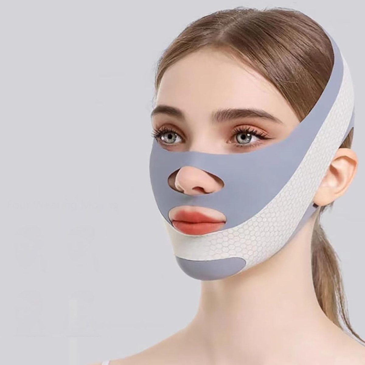 Gezichtsbandage - Kaaklijn Bandage - V Gezicht Bandage - Gezichtslift Bandage - Gezichtscontour Ondersteuning - Anti Slip - Met Compressiestrip - Grijs