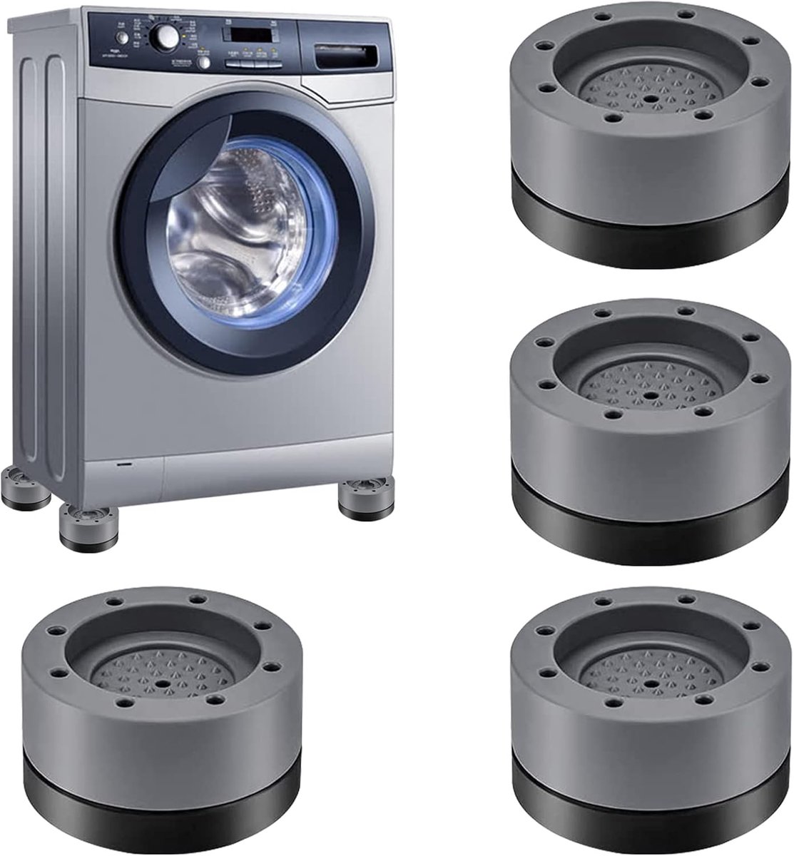4pcs Anti-trillingsvoeten voor wasmachine, Universele voeten voor wasmachine, trillingsdempers met rubber, schokdempers voor koelkast en droger, 3,8 cm, grijs [Energieklasse A]