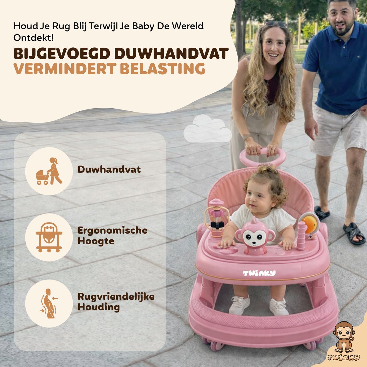 Twinky® Babywalker GO - 4-in-1 Loopstoel Baby & Loopwagen met 3-delige speelset – Loopstoeltje & Loopkar Inklapbaar inclusief Voetenmat en Steel – foto 5