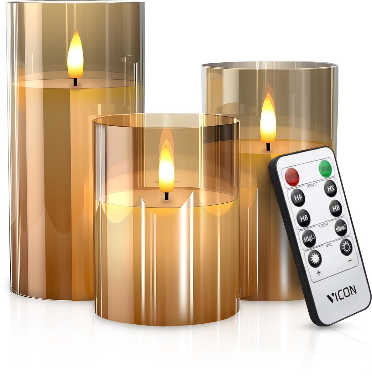 Vicon LED Kaarsen met Bewegende Vlam - Set van 3 - Inclusief Afstandsbediening + Batterijen - Nep Kaarsen met Flikkerende Vlam - Dinerkaarsen Oplaadbaar