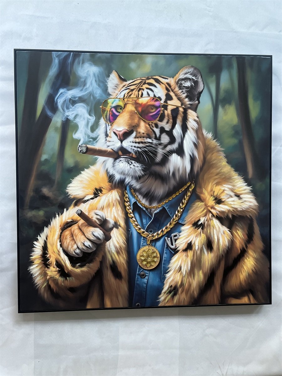 Schilderij tijger sigaar 100x100cm