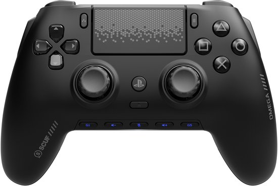 Manette Scuf Omega noire avec boutons, joysticks et pavé tactile.