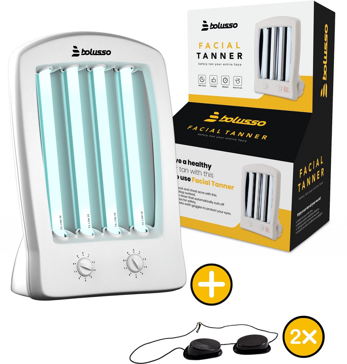 Bolusso Gezichtsbruiner - Gelaatsbruiner incl. 2x Zonnebank Bril - Voor Gezicht en Decolleté - Solarium - Mini Zonnebank - Zelfbruiner Gezicht - Zonnehemel - 2 Kiepstanden