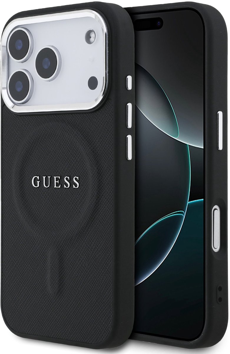 Guess PU Saffiano Backcover - Geschikt voor iPhone 17 Pro - MagSafe Compatibel - Zwart